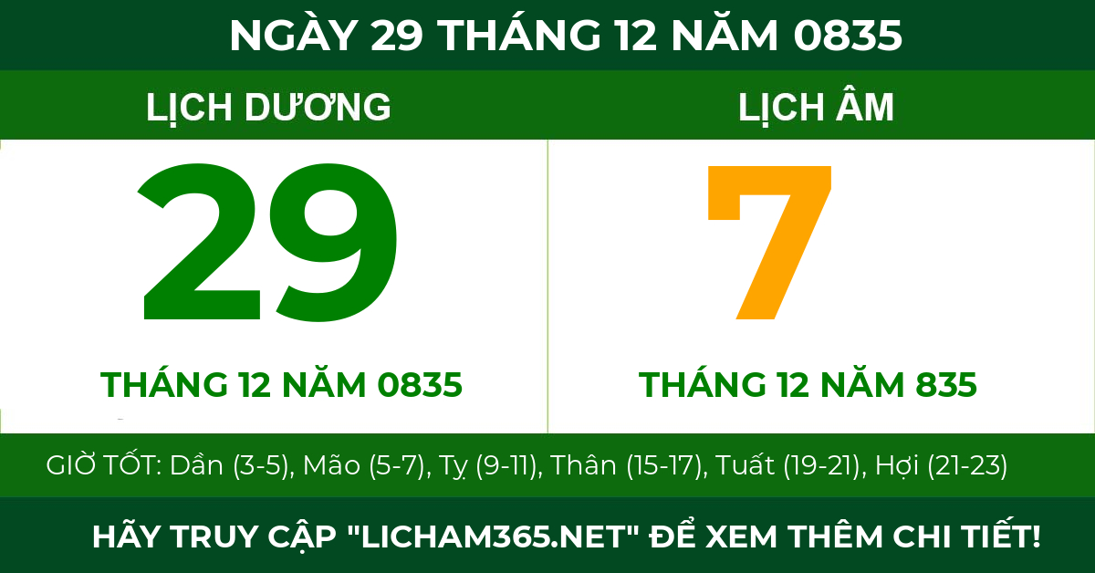 lịch âm ngày 29 tháng 12 năm 0835