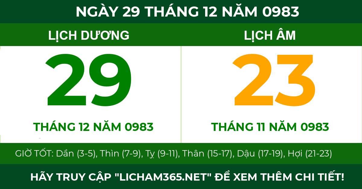 lịch âm ngày 29 tháng 12 năm 0983