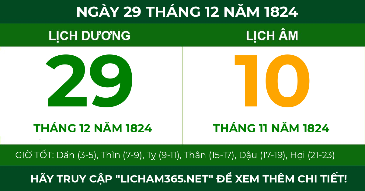 lịch âm ngày 29 tháng 12 năm 1824