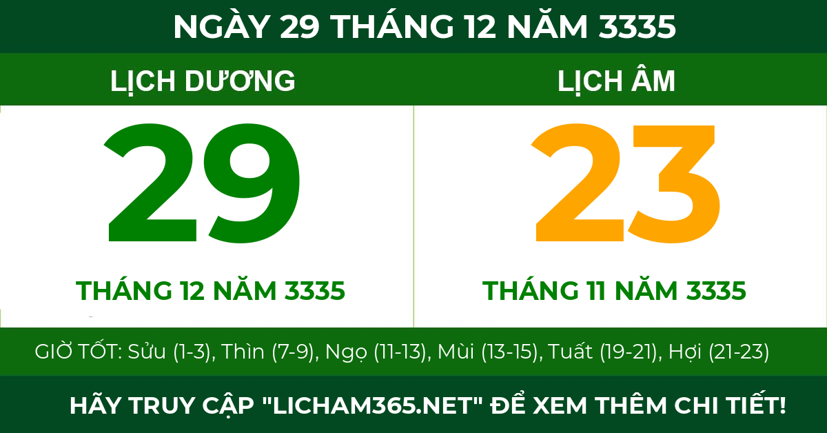 lịch âm ngày 29 tháng 12 năm 3335