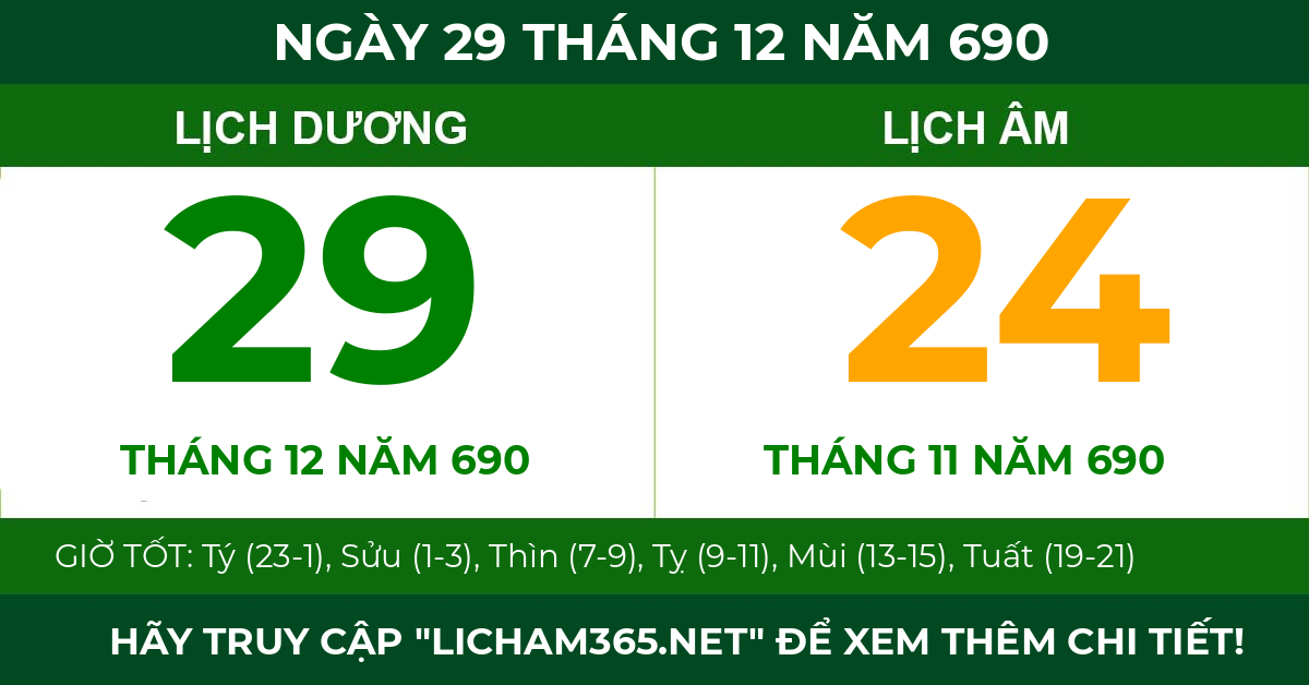 lịch âm ngày 29 tháng 12 năm 690