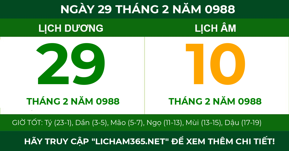 lịch âm ngày 29 tháng 2 năm 0988