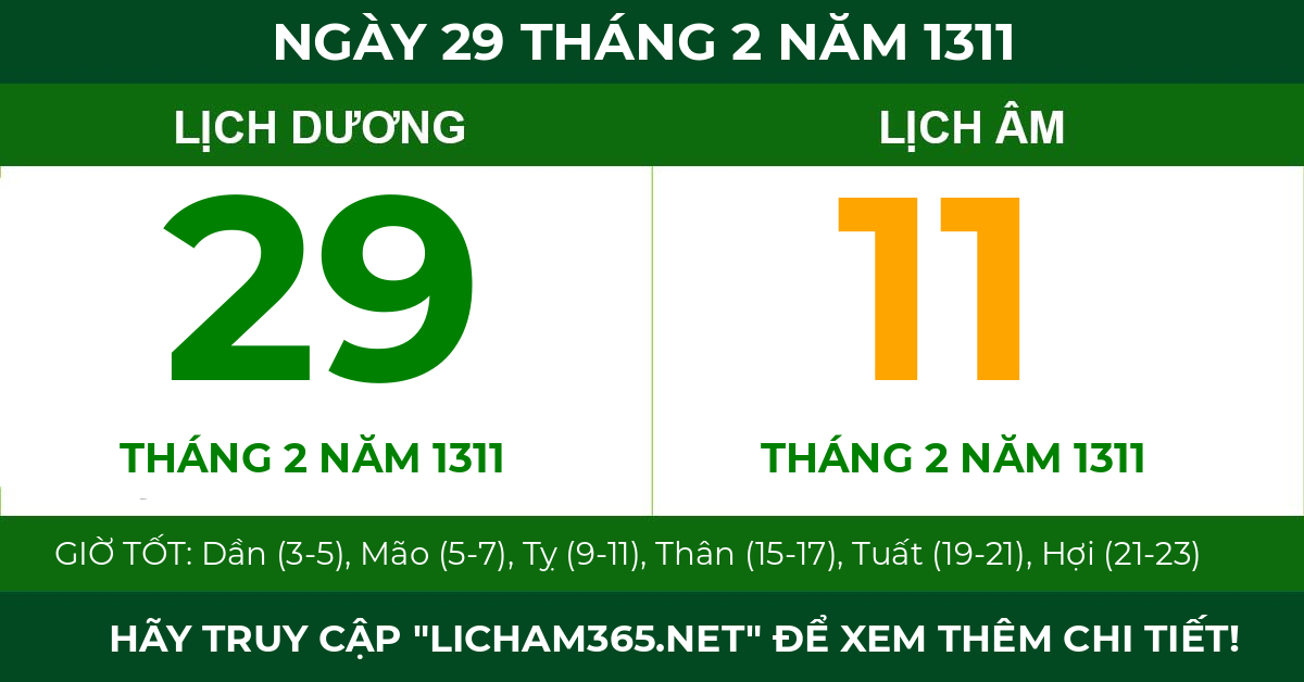 lịch âm ngày 29 tháng 2 năm 1311