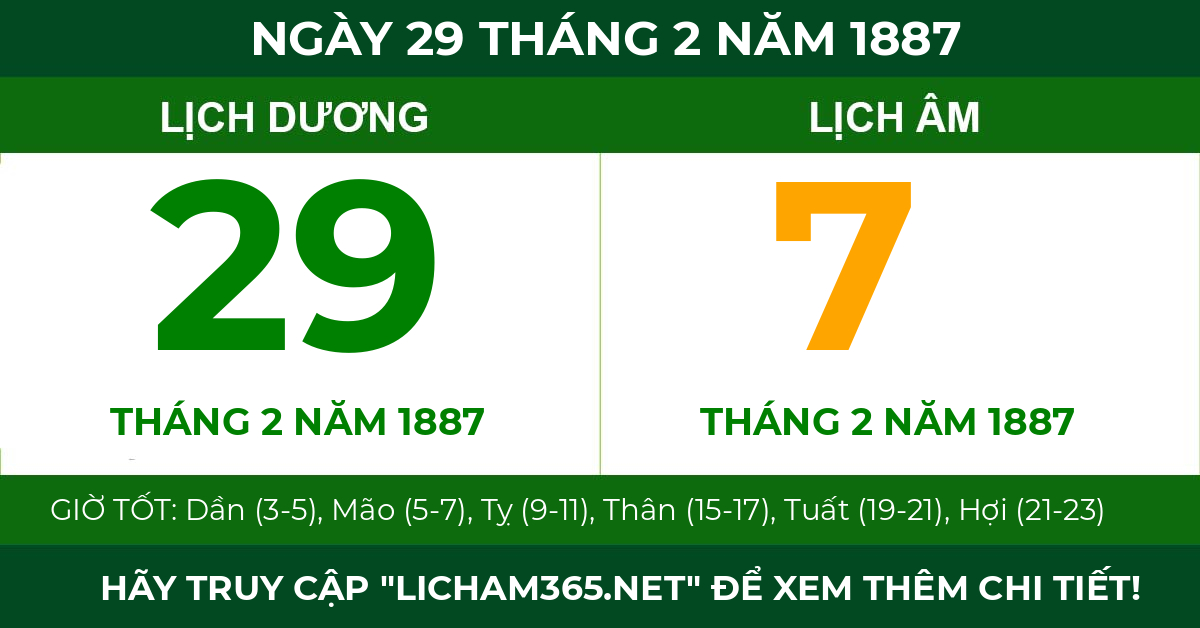 lịch âm ngày 29 tháng 2 năm 1887