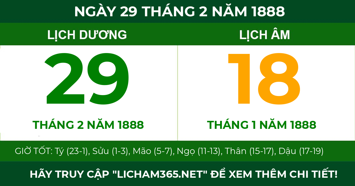 lịch âm ngày 29 tháng 2 năm 1888