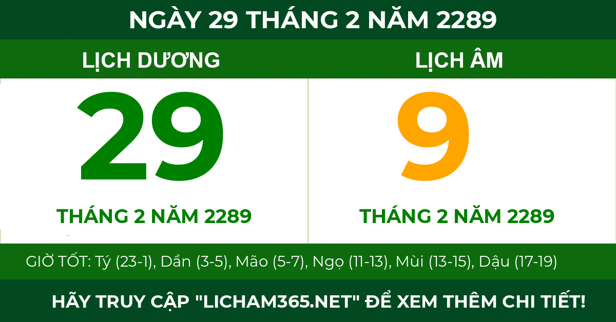 lịch âm ngày 29 tháng 2 năm 2289