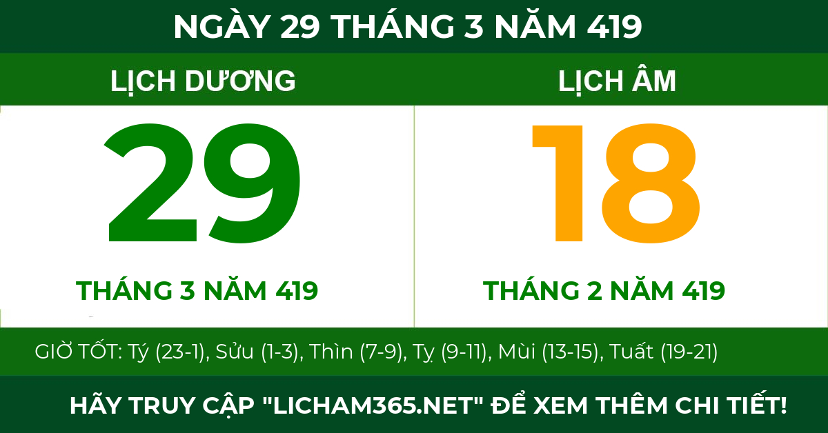 lịch âm ngày 29 tháng 3 năm 419