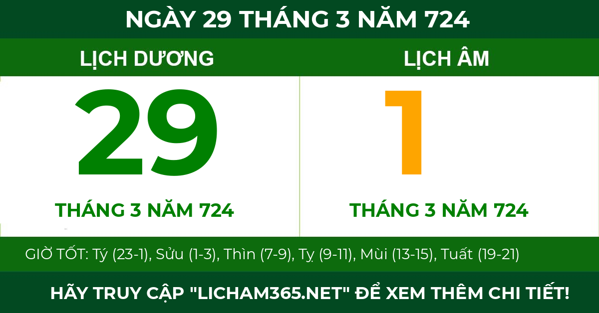 lịch âm ngày 29 tháng 3 năm 724