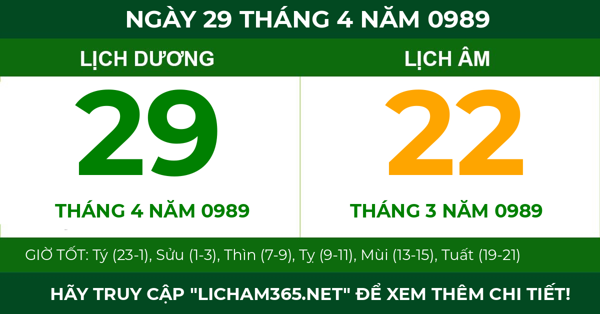 lịch âm ngày 29 tháng 4 năm 0989
