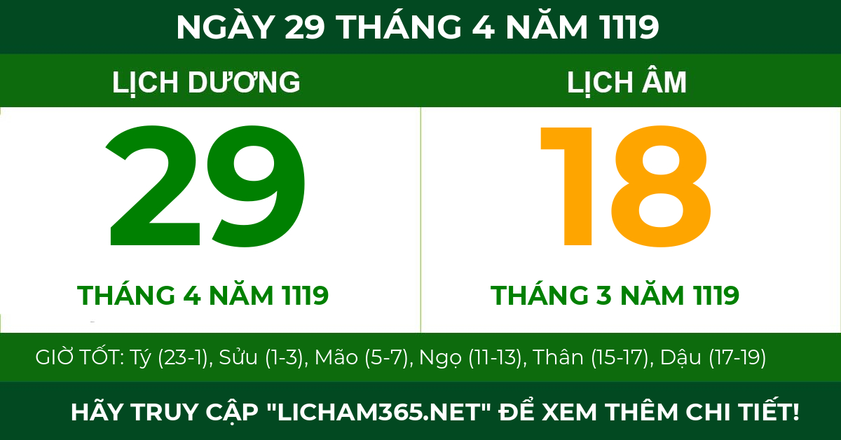 lịch âm ngày 29 tháng 4 năm 1119