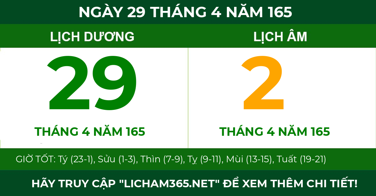 lịch âm ngày 29 tháng 4 năm 165