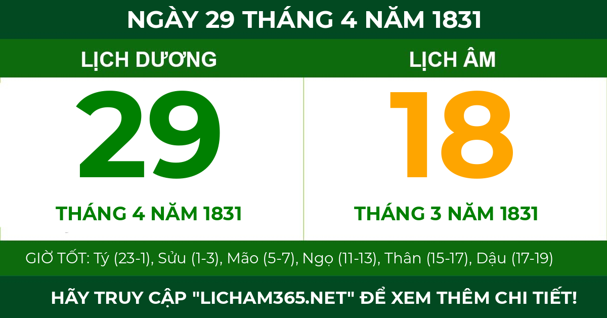 lịch âm ngày 29 tháng 4 năm 1831