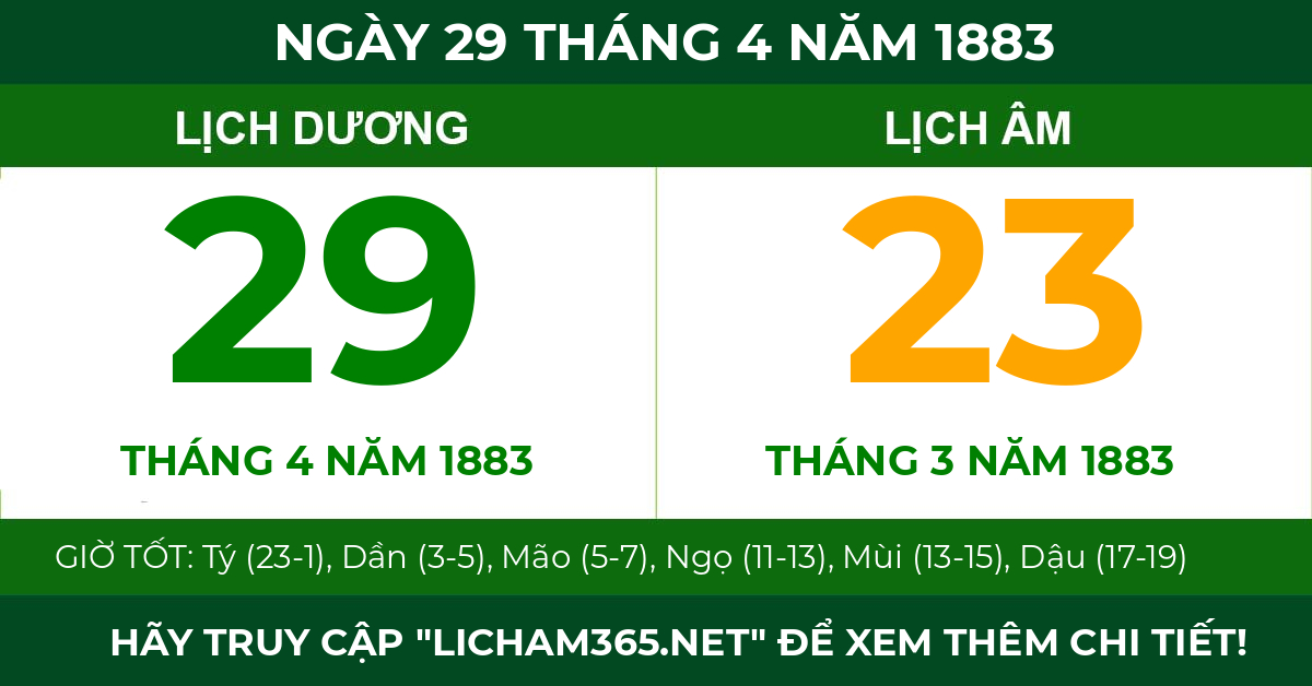 lịch âm ngày 29 tháng 4 năm 1883
