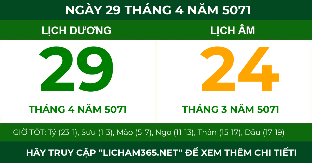 lịch âm ngày 29 tháng 4 năm 5071