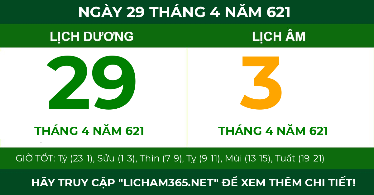 lịch âm ngày 29 tháng 4 năm 621
