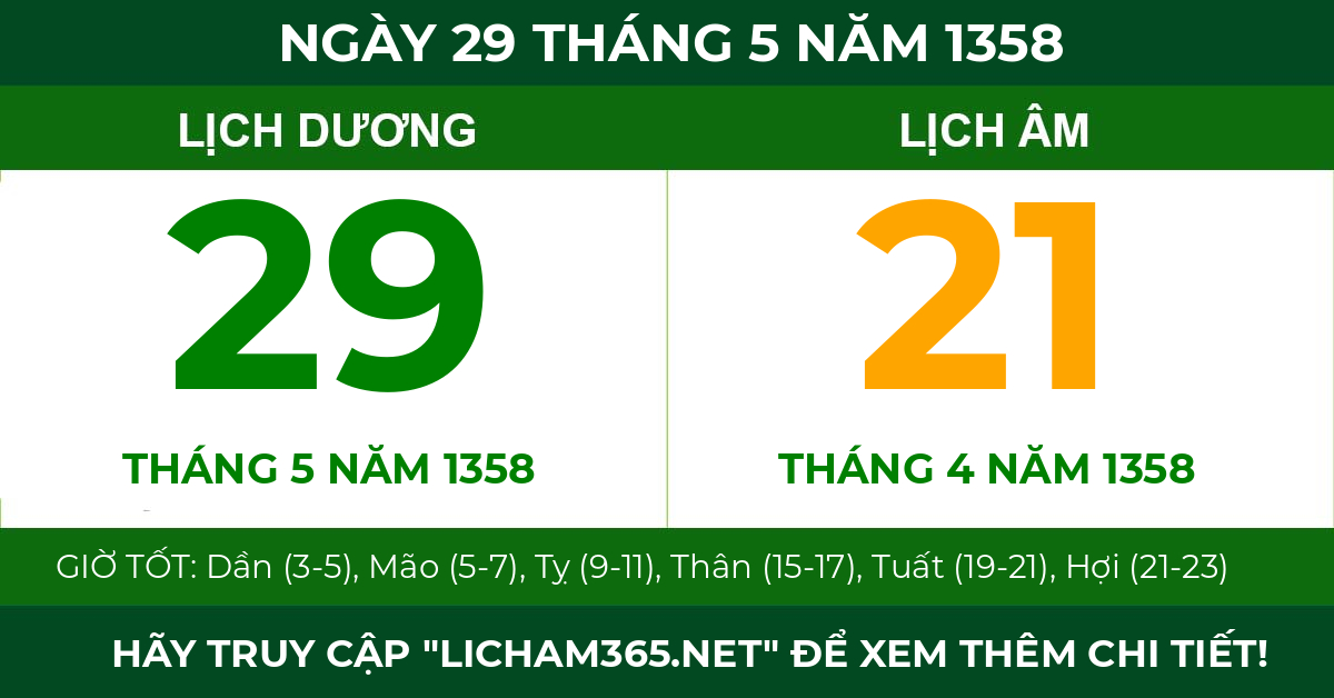 lịch âm ngày 29 tháng 5 năm 1358