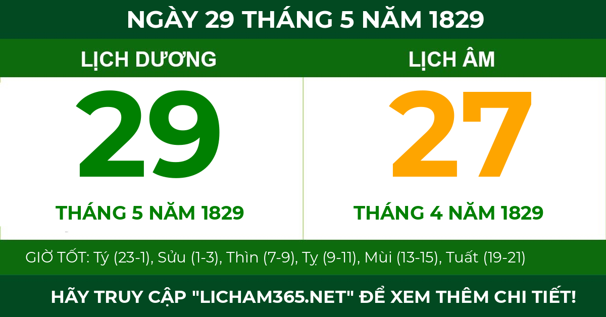 lịch âm ngày 29 tháng 5 năm 1829