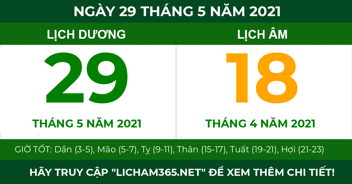 lịch âm ngày 29 tháng 5 năm 2021