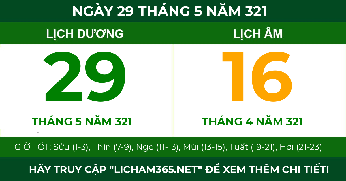 lịch âm ngày 29 tháng 5 năm 321