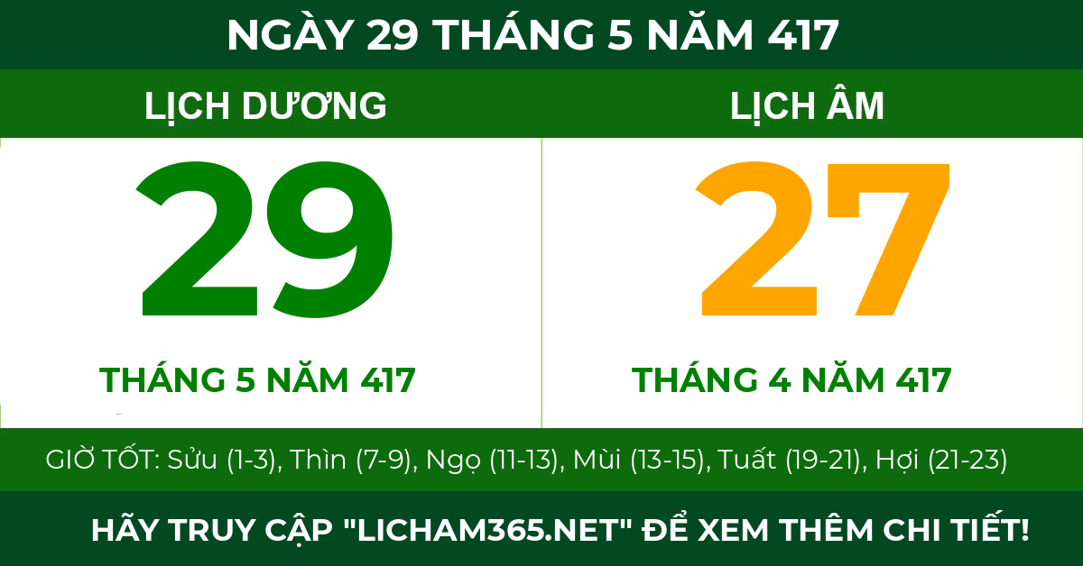 lịch âm ngày 29 tháng 5 năm 417