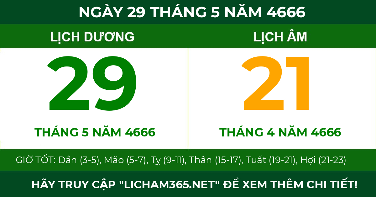 lịch âm ngày 29 tháng 5 năm 4666