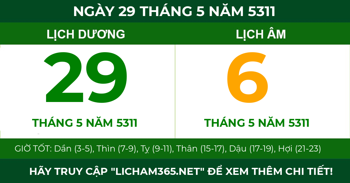 lịch âm ngày 29 tháng 5 năm 5311