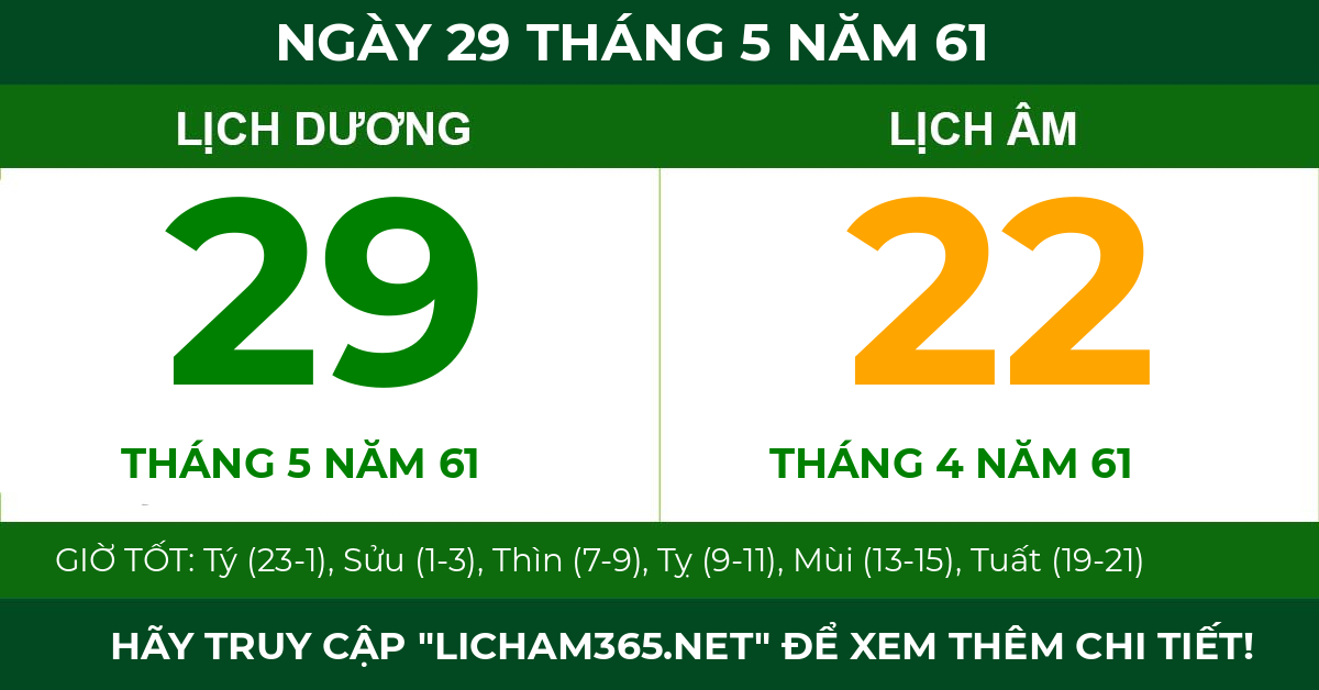 lịch âm ngày 29 tháng 5 năm 61
