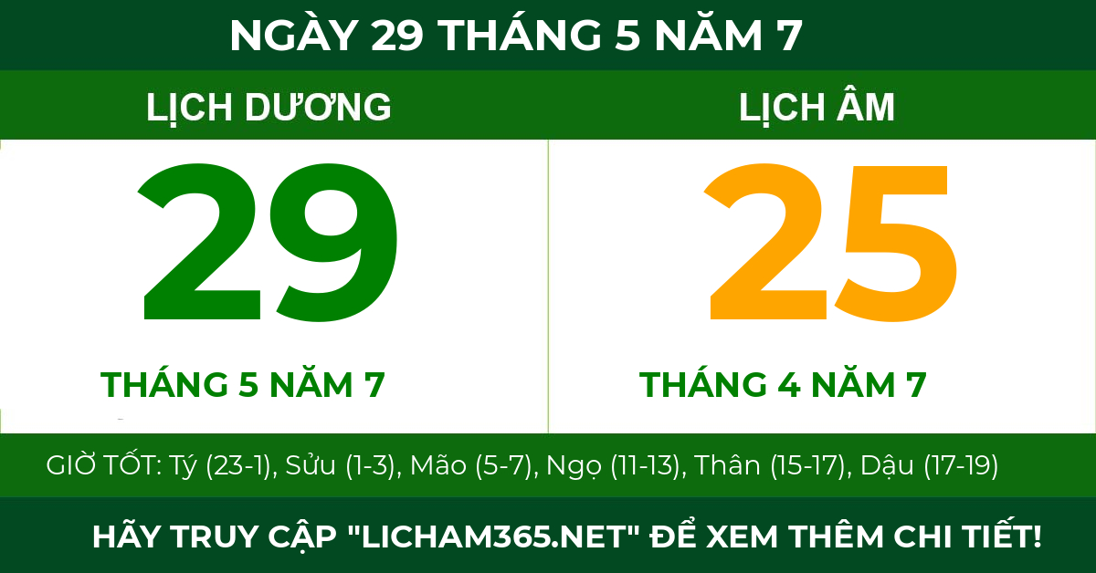 lịch âm ngày 29 tháng 5 năm 7