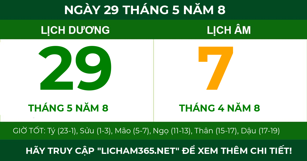 lịch âm ngày 29 tháng 5 năm 8