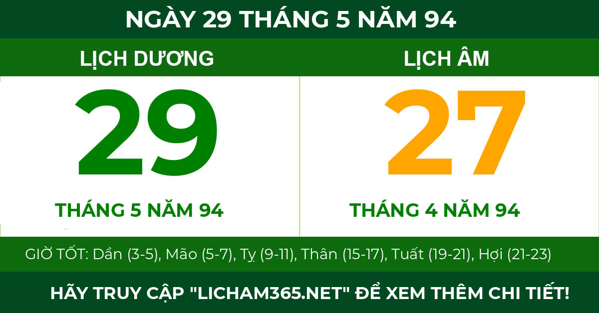 lịch âm ngày 29 tháng 5 năm 94