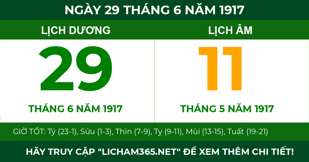 lịch âm ngày 29 tháng 6 năm 1917