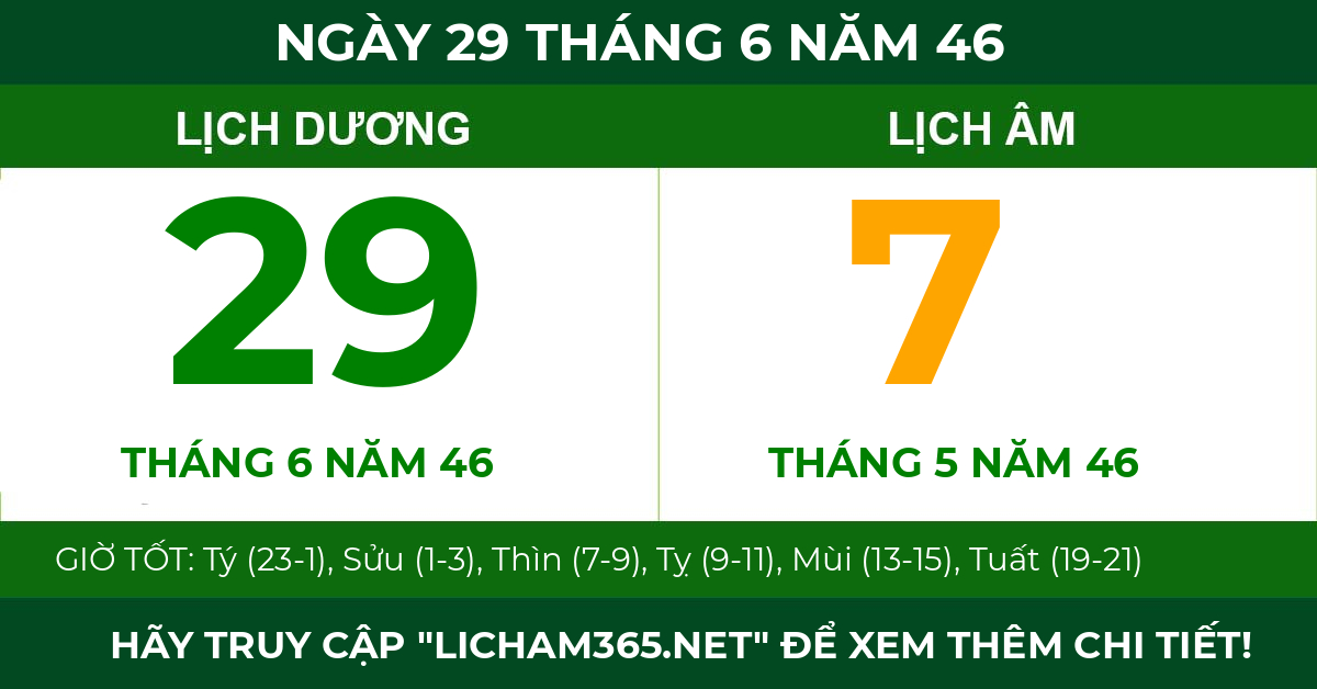 lịch âm ngày 29 tháng 6 năm 46