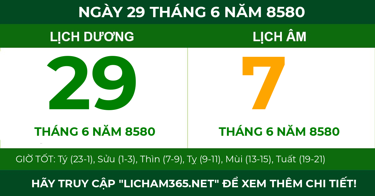 lịch âm ngày 29 tháng 6 năm 8580