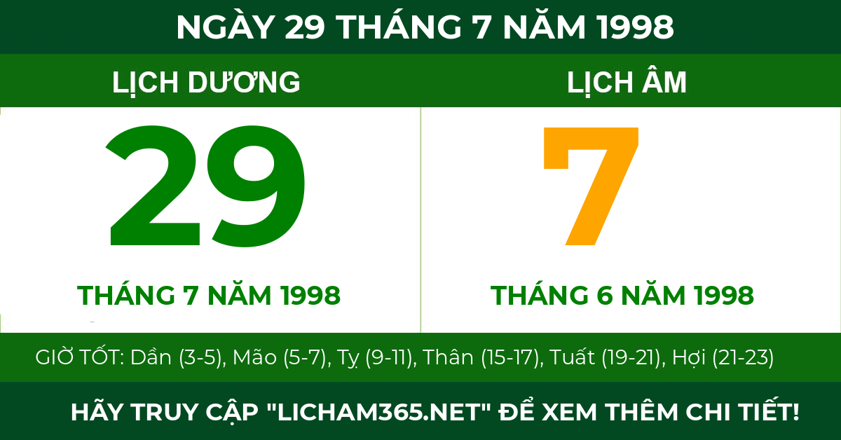 lịch âm ngày 29 tháng 7 năm 1998