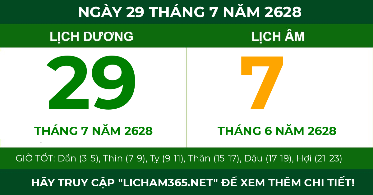 lịch âm ngày 29 tháng 7 năm 2628