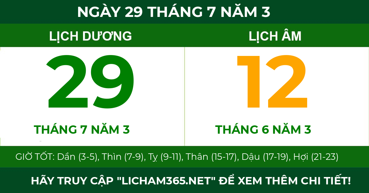 lịch âm ngày 29 tháng 7 năm 3