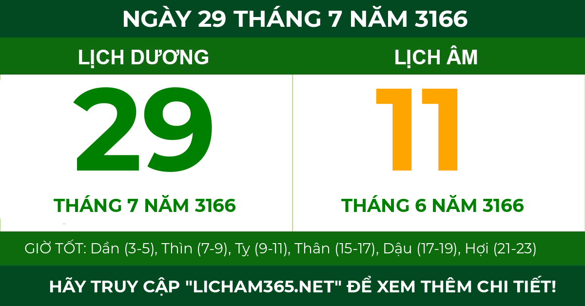 lịch âm ngày 29 tháng 7 năm 3166