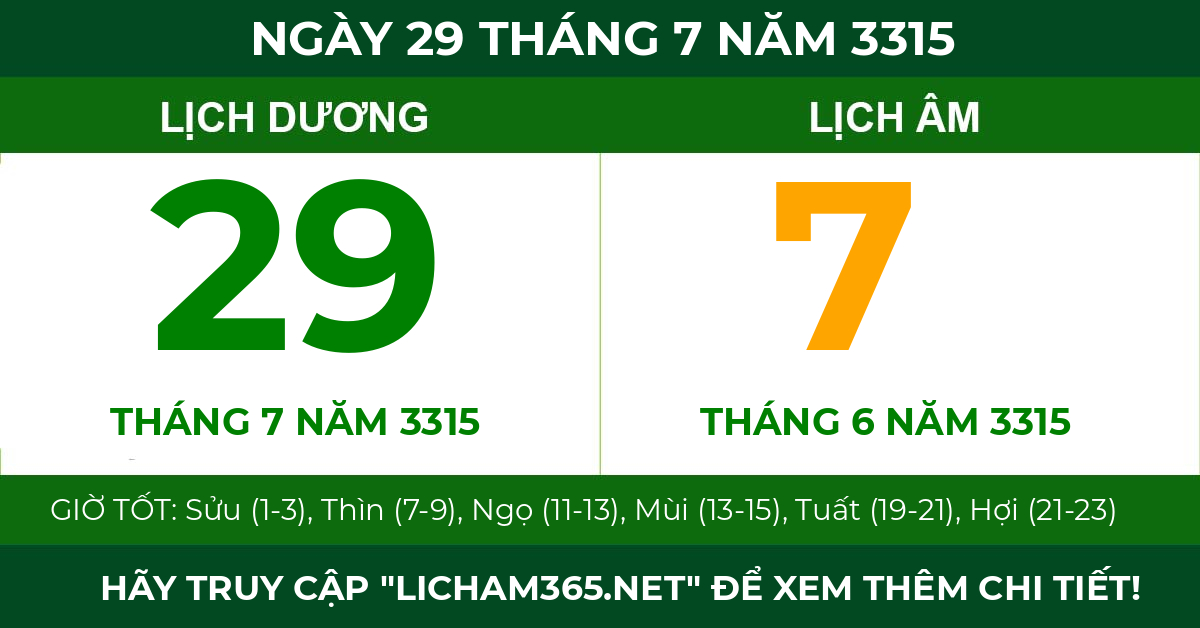 lịch âm ngày 29 tháng 7 năm 3315