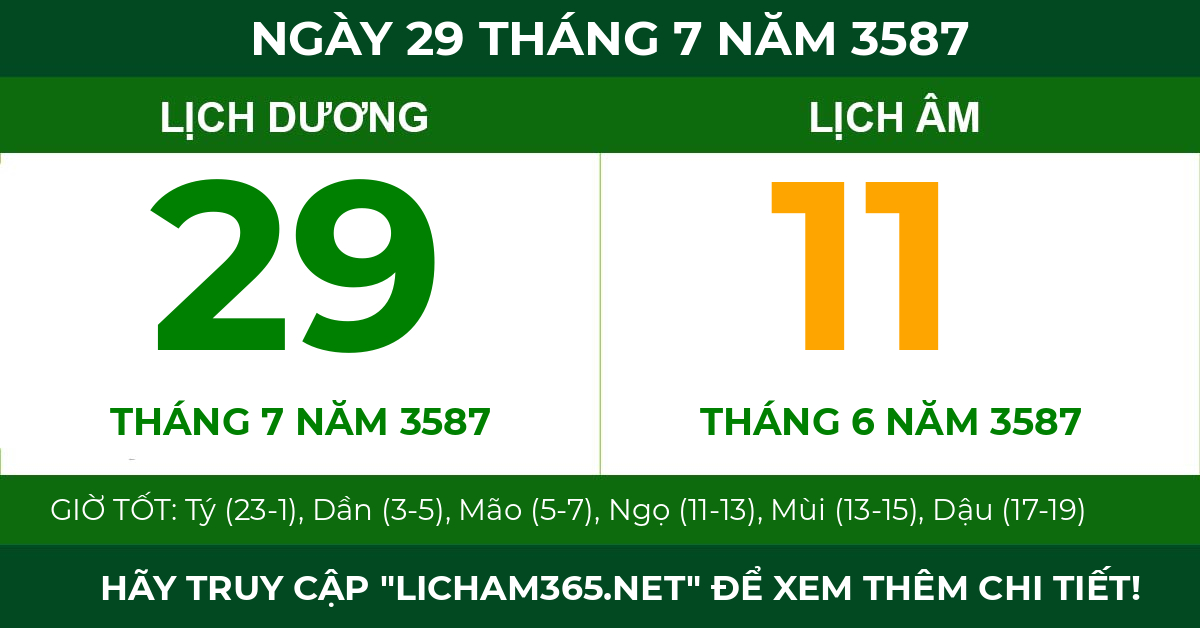 lịch âm ngày 29 tháng 7 năm 3587