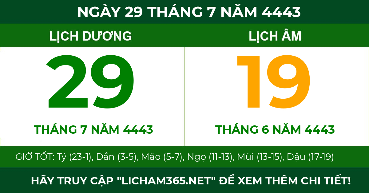 lịch âm ngày 29 tháng 7 năm 4443