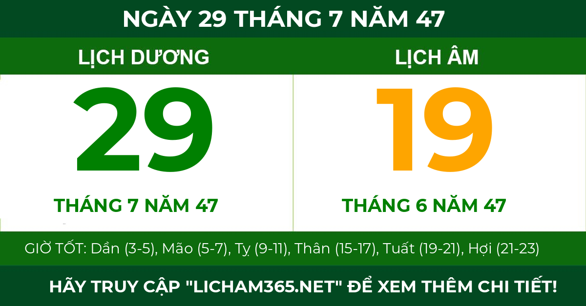 lịch âm ngày 29 tháng 7 năm 47