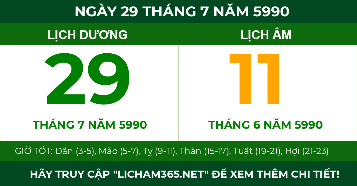 lịch âm ngày 29 tháng 7 năm 5990