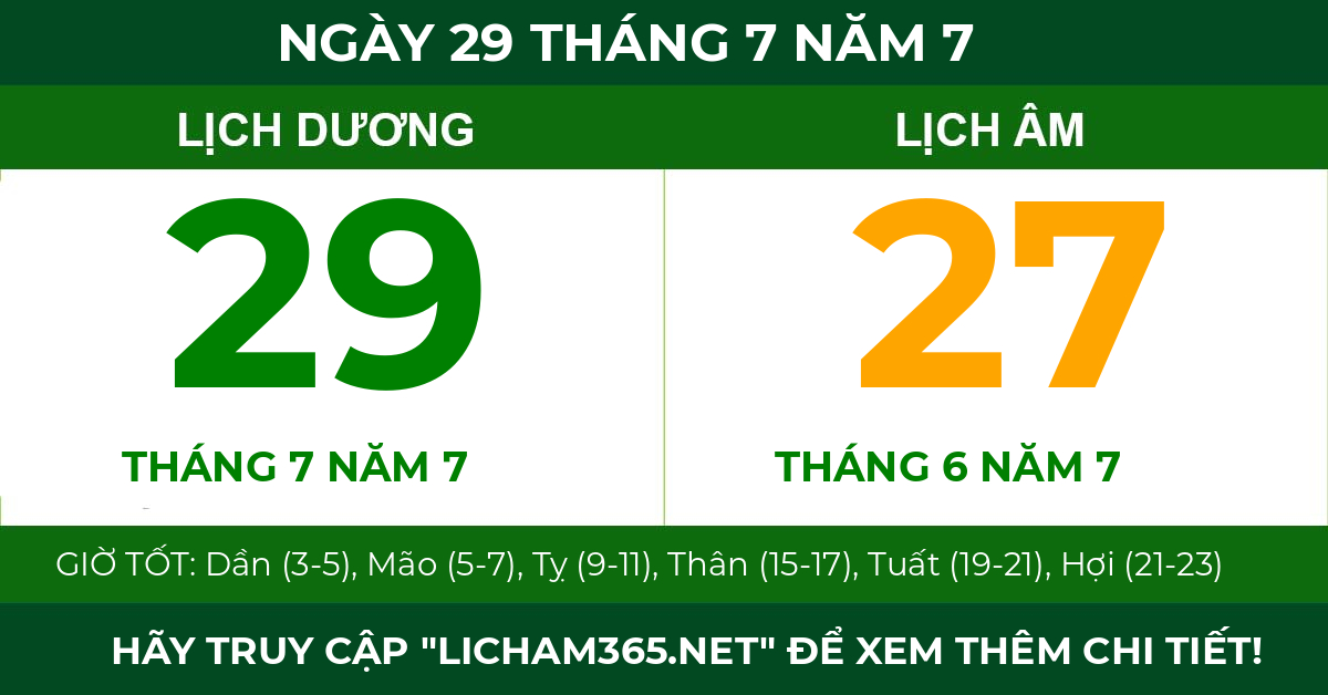 lịch âm ngày 29 tháng 7 năm 7