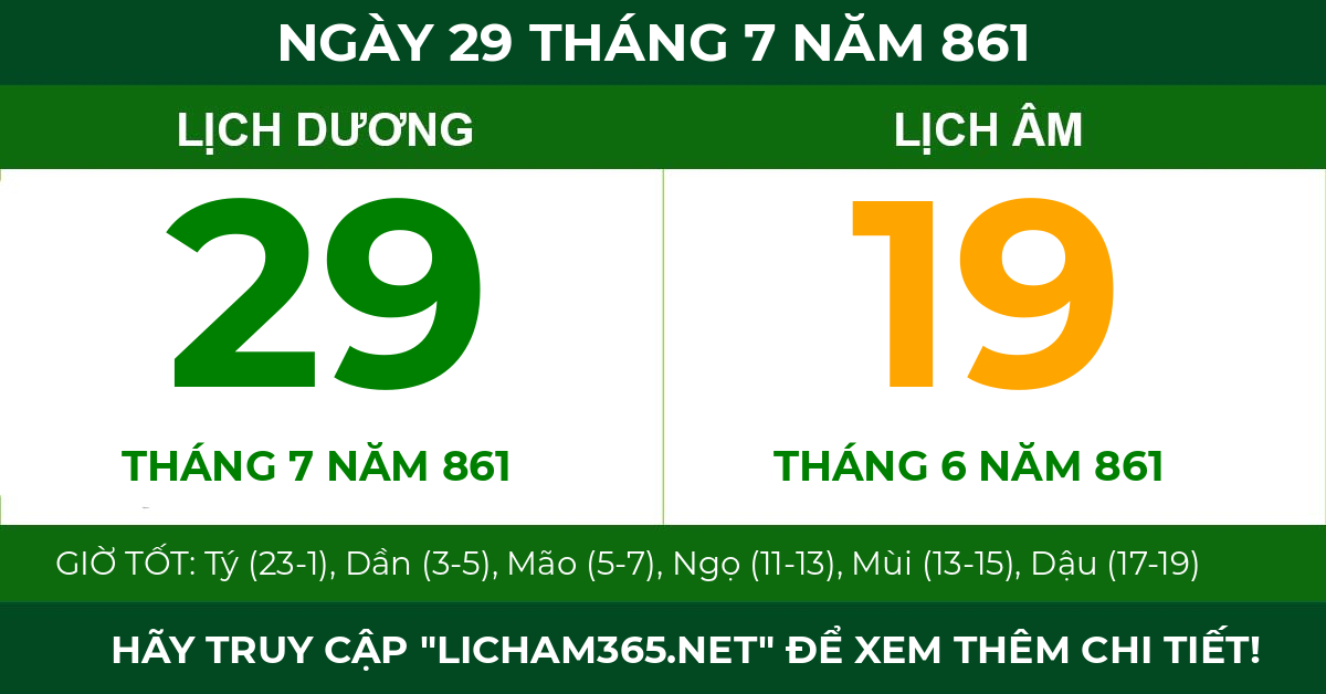 lịch âm ngày 29 tháng 7 năm 861
