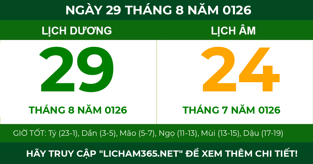 lịch âm ngày 29 tháng 8 năm 0126
