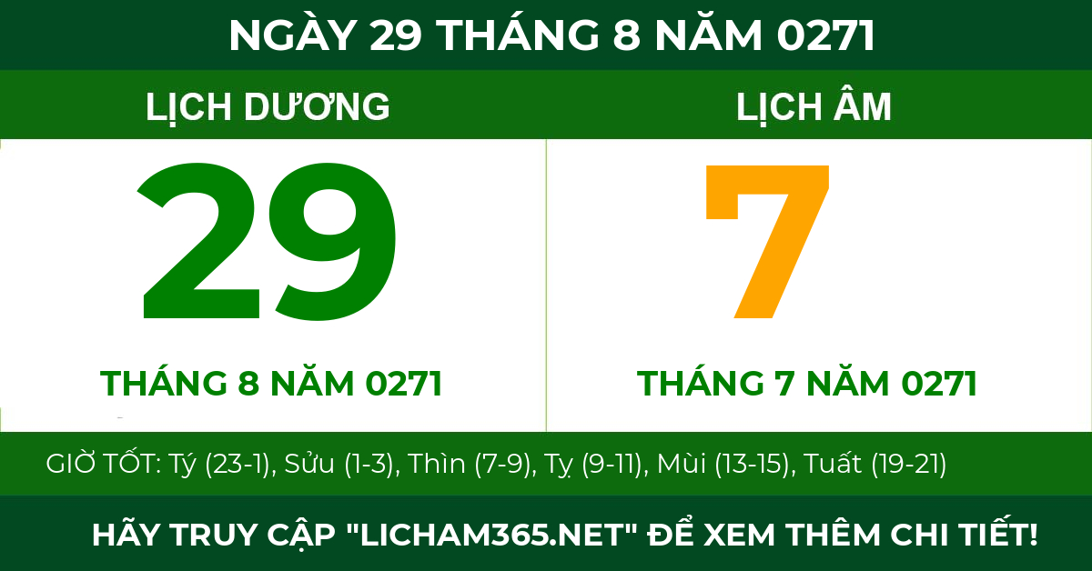 lịch âm ngày 29 tháng 8 năm 0271