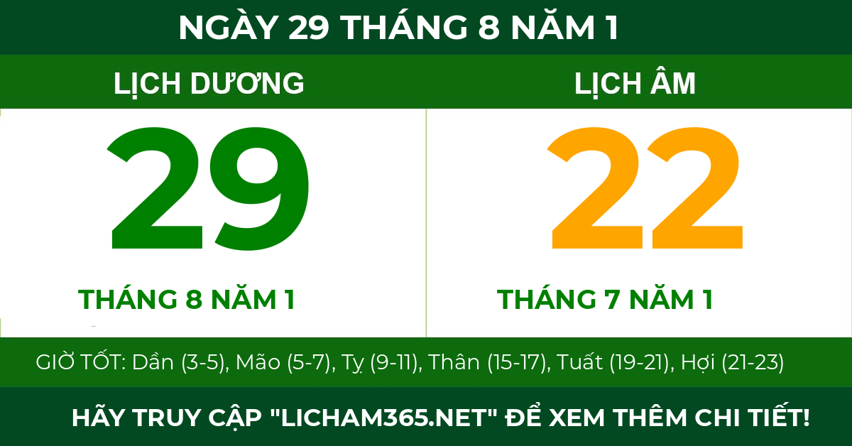 lịch âm ngày 29 tháng 8 năm 1
