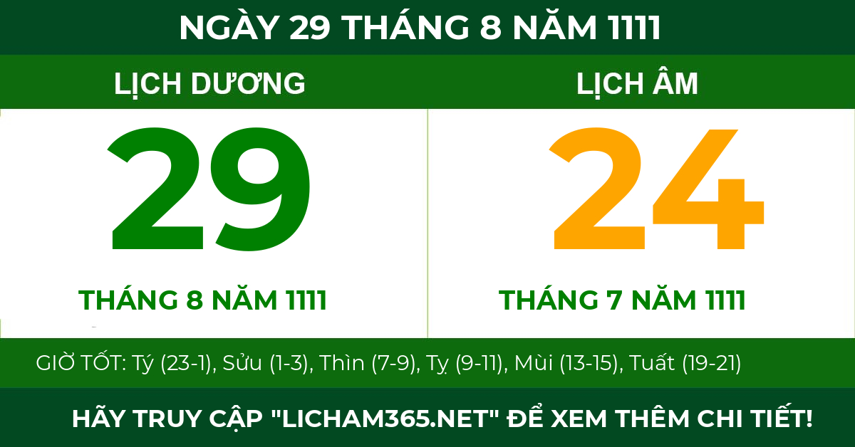 lịch âm ngày 29 tháng 8 năm 1111
