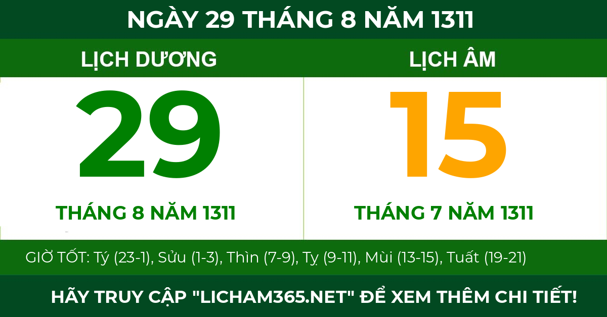 lịch âm ngày 29 tháng 8 năm 1311