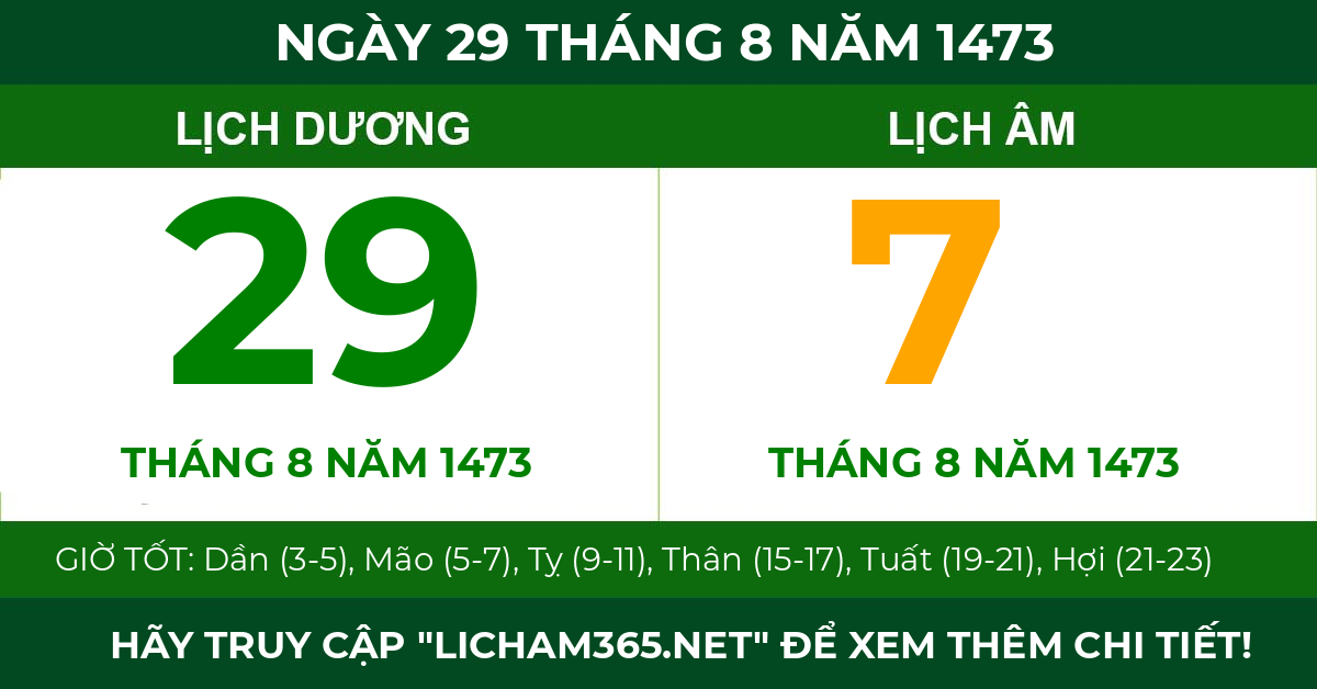 lịch âm ngày 29 tháng 8 năm 1473